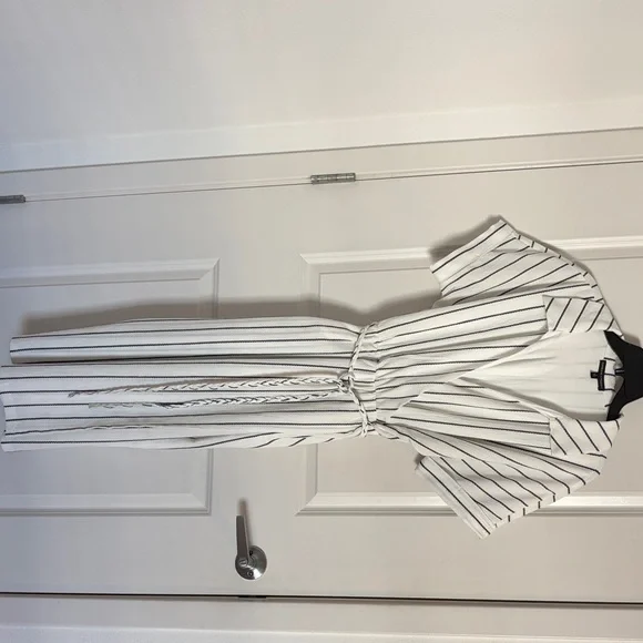 Adrienne Vittadini Striped Wrap Summer Dress White Black Belted Size L - Picture 3 of 6